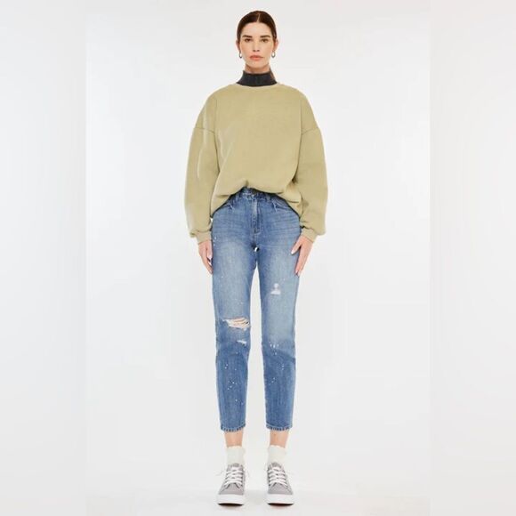 NWT KANCAN LORALEI HIGH RISE MOM JEAN WITH DISTRESSING SIZE 28 - Picture 1 of 10